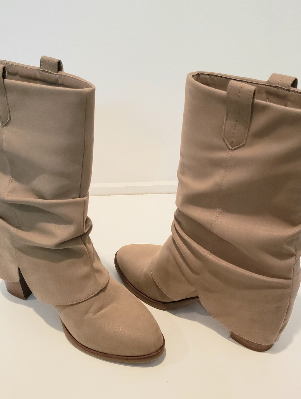 MIA Taupe Slouch Mid-Calf Heeled Boots